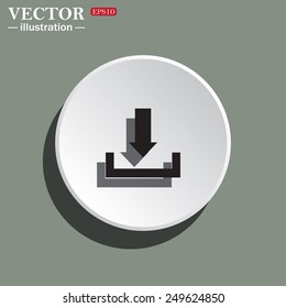 White circle on a green background with shadow. Download.  Vector illustration EPS 10