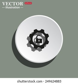 White circle on a green background with shadow. unlock settings , vector illustration, EPS 10