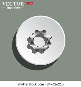 White circle on a green background with shadow. Cog Settings , vector illustration, EPS 10