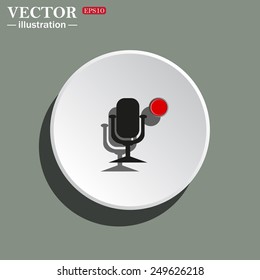 White circle on a green background with shadow. Microphone. Voice recording, vector illustration, EPS 10