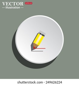 White circle on a green background with shadow. yellow pencil, vector, EPS 10