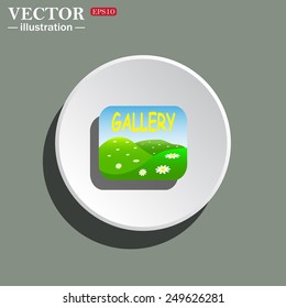 White circle on a green background with shadow. Gallery,  vector illustration, EPS 10