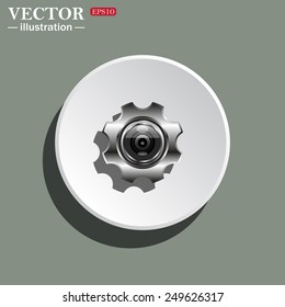 White circle on a green background with shadow. camera Settings, vector illustration, EPS 10
