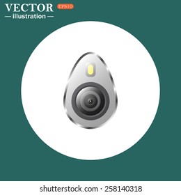 White circle on a green background. icon smartphone camera and flash, vector illustration, EPS 10