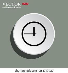 White circle on a green background with shadow.  clock icon. Flat design style, vector illustration, EPS 10 