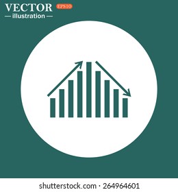 White circle on a green background.  Icon chart with arrows, vector illustration, EPS 10