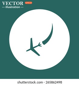 White circle on a green background.  icon plane. The plane is landing , vector illustration, EPS 10