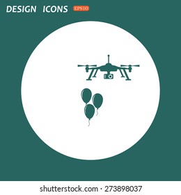 White circle on a green background.  Aerial photography. Festive balloons. Quadrocopter. icon. vector design