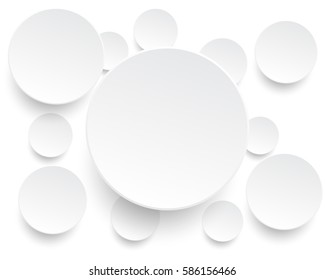 White circle paper cut style with drop shadows on white background, modern background 