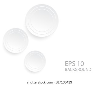 White circle paper cut style with drop shadows on white background