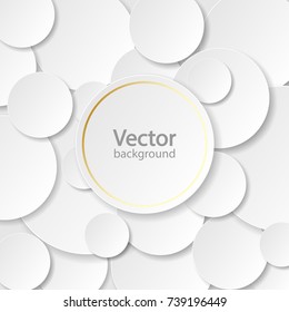 White circle paper cut style with drop shadow on black background. Modern elegant  backdrop. Round notes. Golden circle.
