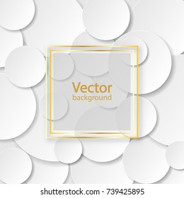 White circle paper cut style with drop shadow on black background. Modern elegant  backdrop, template. Round notes. Golden rectangle. 