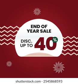 White Circle Peel Sticker for Year End Sale on Red Gradient Background