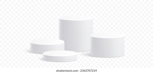 White circle podium stand, 3D cylindrical pedestal display isolated on white background. Vector column platform pillar for display product