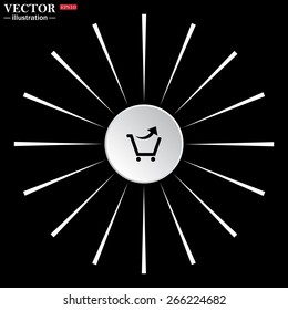 White circle with white rays on a black background.  remove from the shopping cart, vector illustration, EPS 10