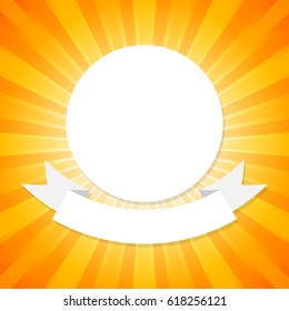 White circle and ribbon template on Orange abstract background with start burst concept