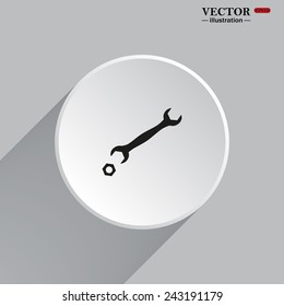 White circle with a shadow. black wrench , vector illustration, EPS 10