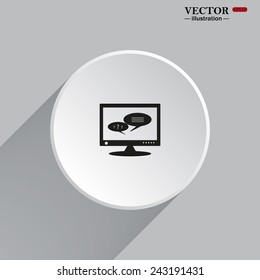 White circle with a shadow. chat via computer , vector illustration, EPS 10