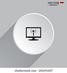 White circle with a shadow. computer surrounded wi-fi network , vector illustration, EPS 10