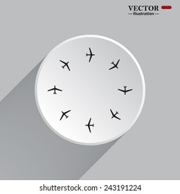 White circle with a shadow. Fashion Icon Aircraft, vector illustration, EPS 10