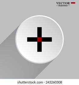 White circle with a shadow. Plus sign icon, vector, EPS 10