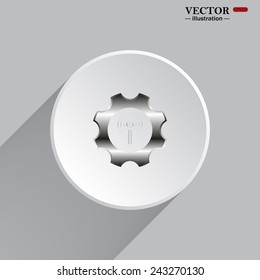 White circle with a shadow. Toothed setting controls via wi-fi network, vector illustration, EPS 10