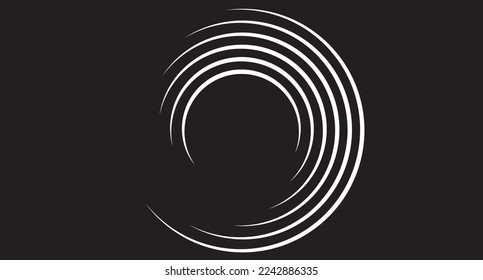 Líneas de velocidad de círculo blanco aisladas. Líneas de velocidad abstractas en forma de círculo, vector. Para el arte geométrico, diseño de elementos, logotipo, materiales de impresión y plantilla de carteles. Resumen de las líneas de velocidad de los círculos de fondo
