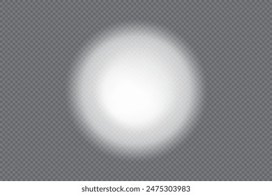 White circle spotlight on the wall as overlay transparent mockup. Front view of electric lamp light or lantern ray. Shadow vector illustration