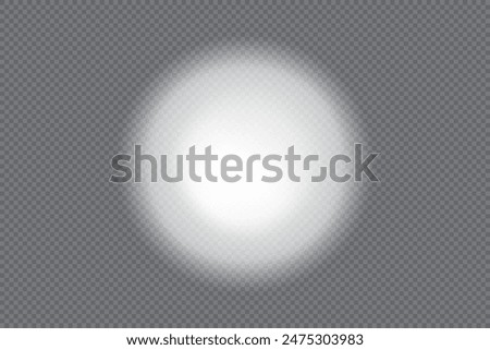 White circle spotlight on the wall as overlay transparent mockup. Front view of electric lamp light or lantern ray. Shadow vector illustration