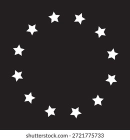 Weißes Kreissymbol auf schwarzem Hintergrund. flacher Stil. Weißer Kreis Stern Symbol für Ihr Website-Design, Logo, App, UI. Kreissymbol. Weißes Radzeichen.