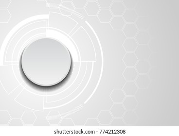 White circle technology with hexagon on white background