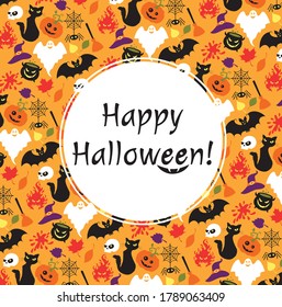 White circle with text on the seamless pattern for Halloween.