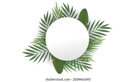 White circle for text  with palm leaf , Flat Modern design , Illustration Vector  EPS 10
