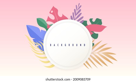 Círculo blanco para el texto con fondo de plantas , Vector de estilo plano simple , aislado en fondo rosa , ilustración Vector EPS 10