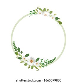 White circle vintage frames with flowers blossom. Vector image