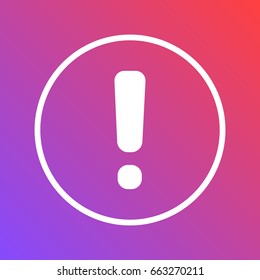 White circled icon on the red-violet background. Icon of exclamation point with round corners.