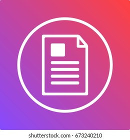White circled icon on the red-violet background. Icon of paper with an avatar.
