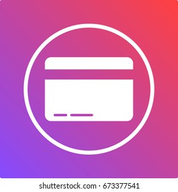 White circled icon on the red-violet background. Icon of bank card.