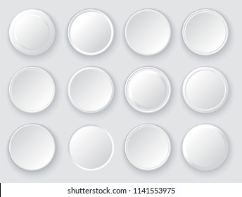 White circles. Abstract disk frames. Set of round buttons
