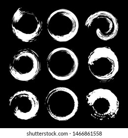 White Circles Brush Strokes Set Border or Frame for Web Design. Vector illustration of Grunge Round Shape