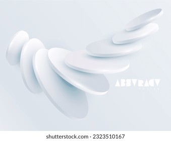 White circles and cylinders. Primitive geometric shapes on white background. Abstract vector design composition.