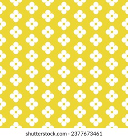 White circles in the form of a flower on a yellow background. Abstract geometric seamless pattern