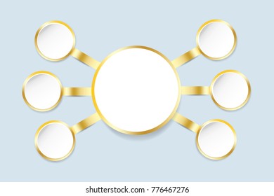 White circles with golden metallic edges showing 7 Options. Modern Template Design, Financial and Business 