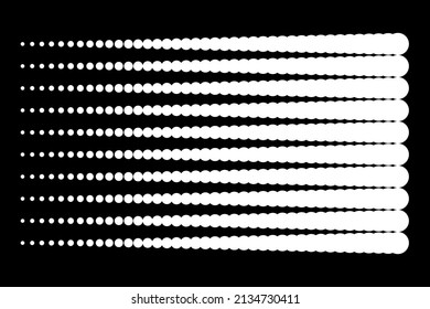 White circles, gradient halftone on the black background. Vector illustration.