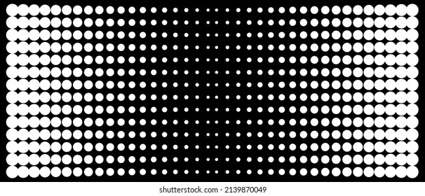 Círculos blancos, semitono degradado sobre el fondo negro. Ilustración vectorial.