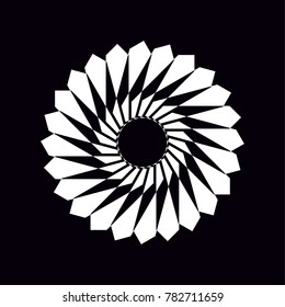 White circles lines pattern radial design in vector on black background
