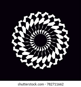 White circles lines pattern radial design in vector on black background