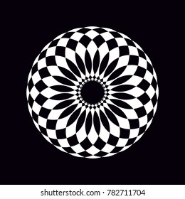 White circles lines pattern radial design in vector on black background
