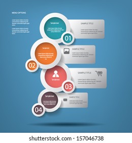White circles menu options vector illustration with colors inside suitable for web design or infographics