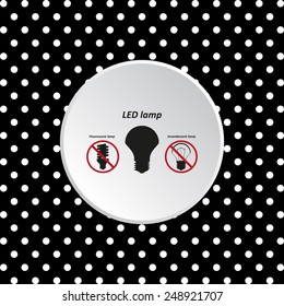 The white circles on a black background. fluorescent lamp, LED lamp, incandescent bulb ,vector illustration, EPS 10